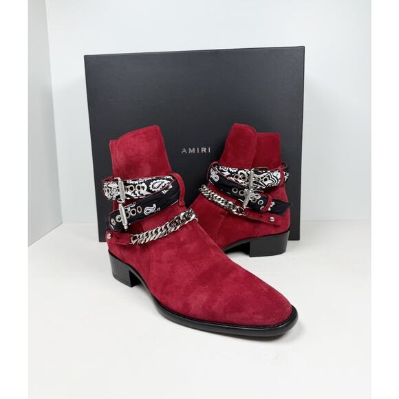 Size 7.5US - Amiri Chain Link Bandana Boots Merlot Red Suede❤️ NEW/RETAIL $1.4K! main image 12